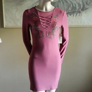 Derek Heart Juniors Long sleeve Bodycon Rose Dress